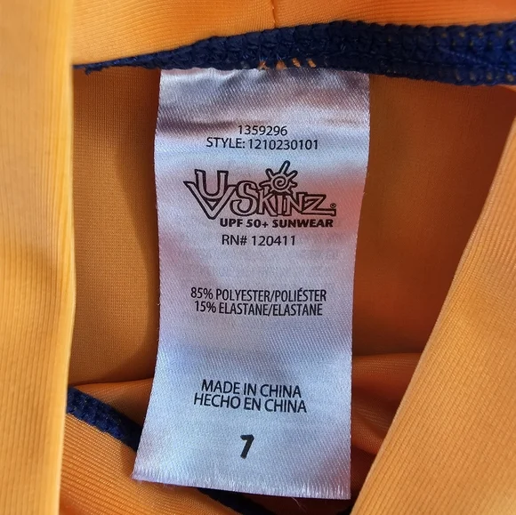 UV Skinz Kids Swim Set Orange Shark Rash Guard Board Shorts Hat UPF50 Beach - Picture 6 of 9